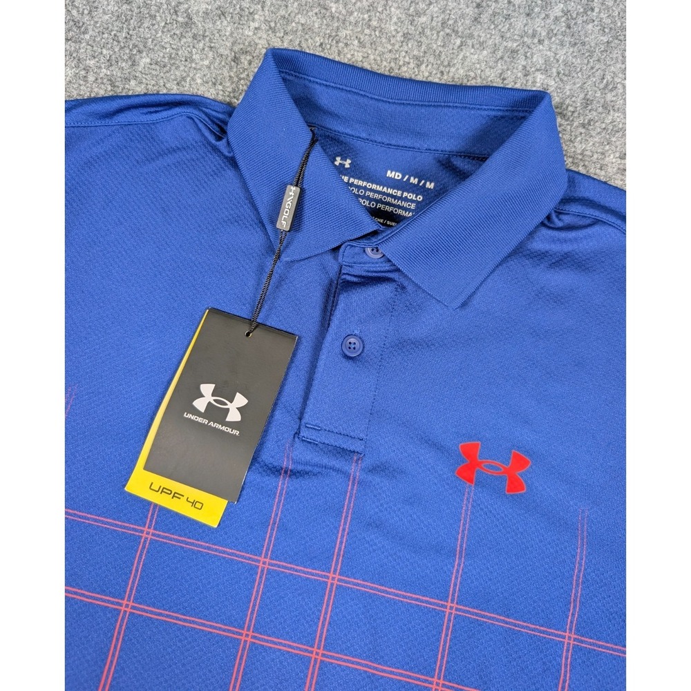 Under Armour The Performance Polo Shirt Mens M Blue Grid Golf NWT